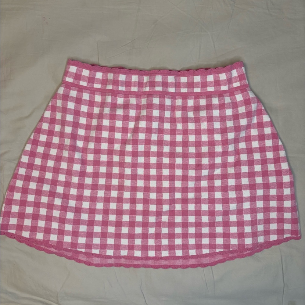 Love Shack Fancy Pink and White Gingham Skirt
